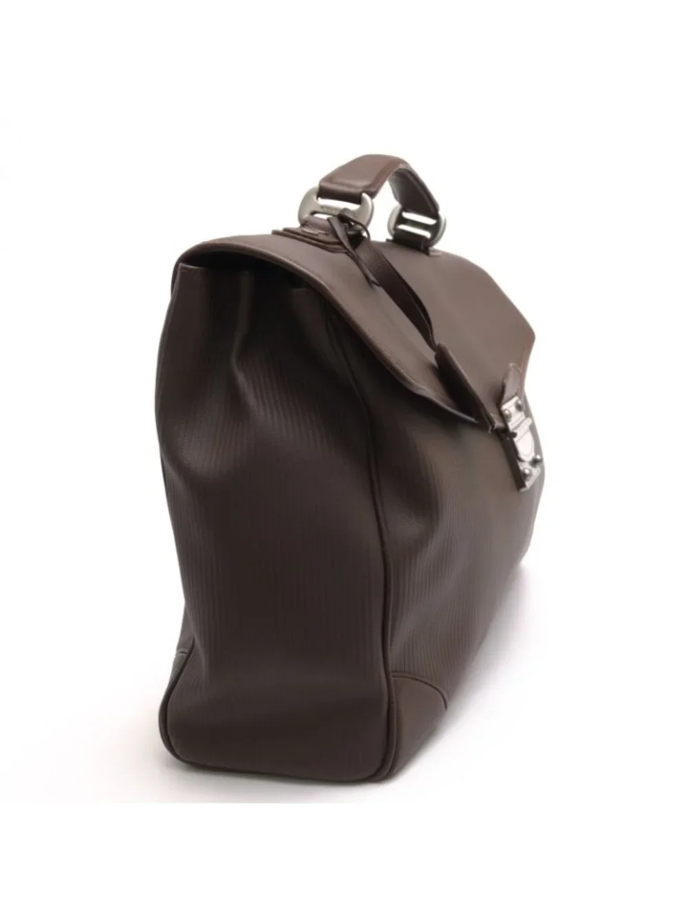 Bvlgari Briefcase Business Leather Dark Brown Mille Righe